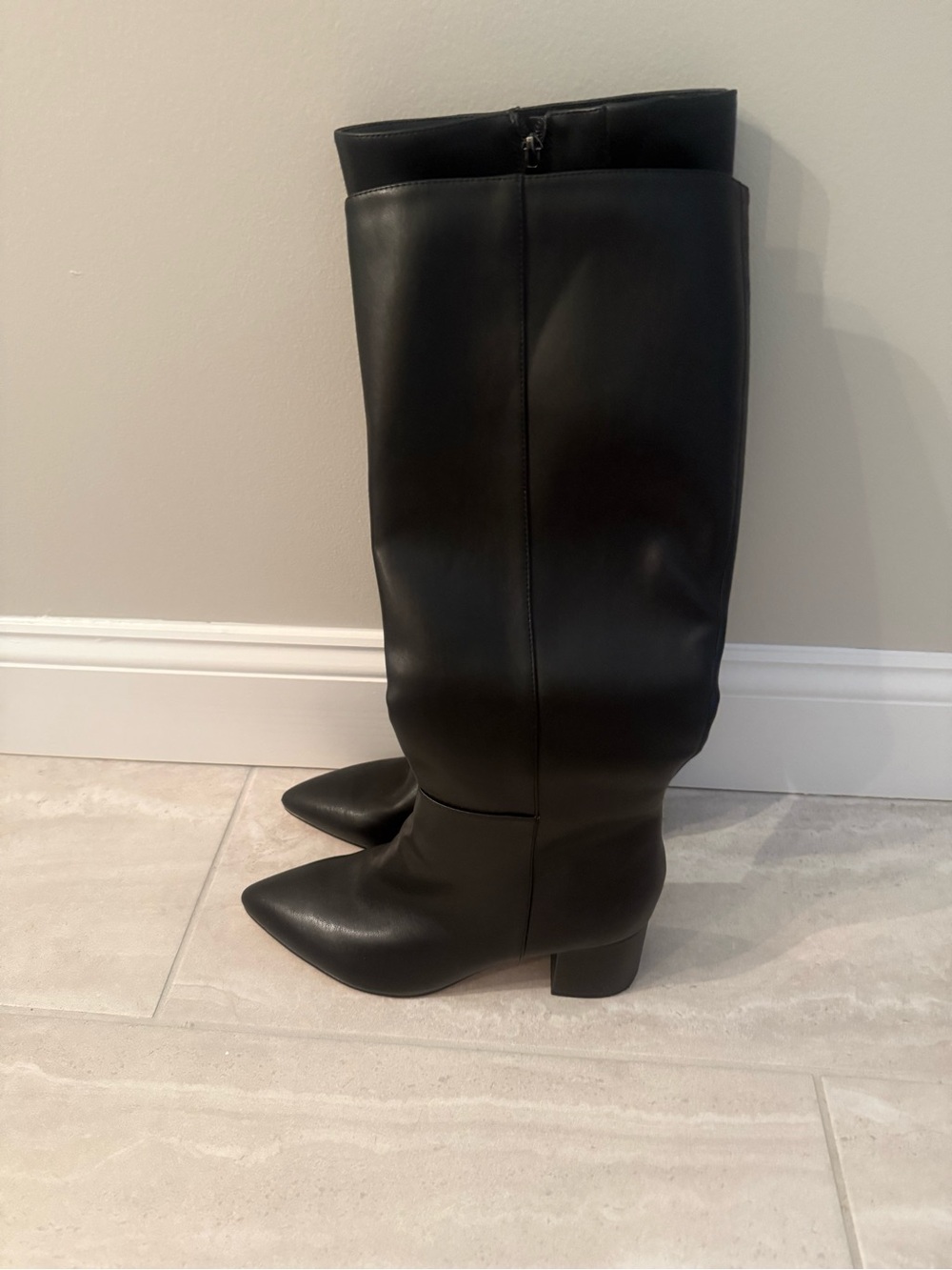 Classic Black Over-the-Knee Pointed Toe Block Heel Boots
